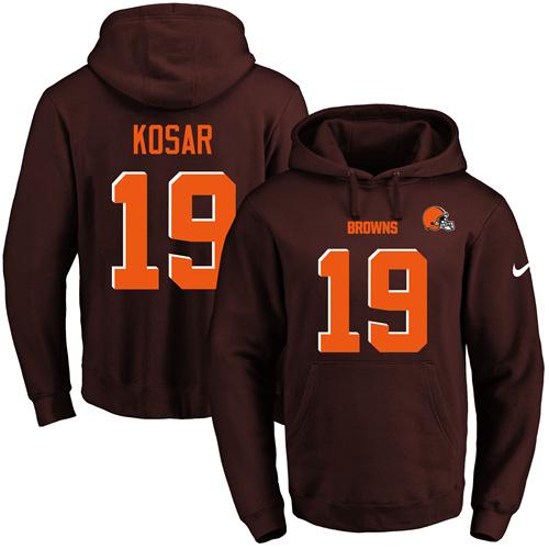 Nike Browns #19 Bernie Kosar Brown Name & Number Pullover NFL Hoodie - Click Image to Close